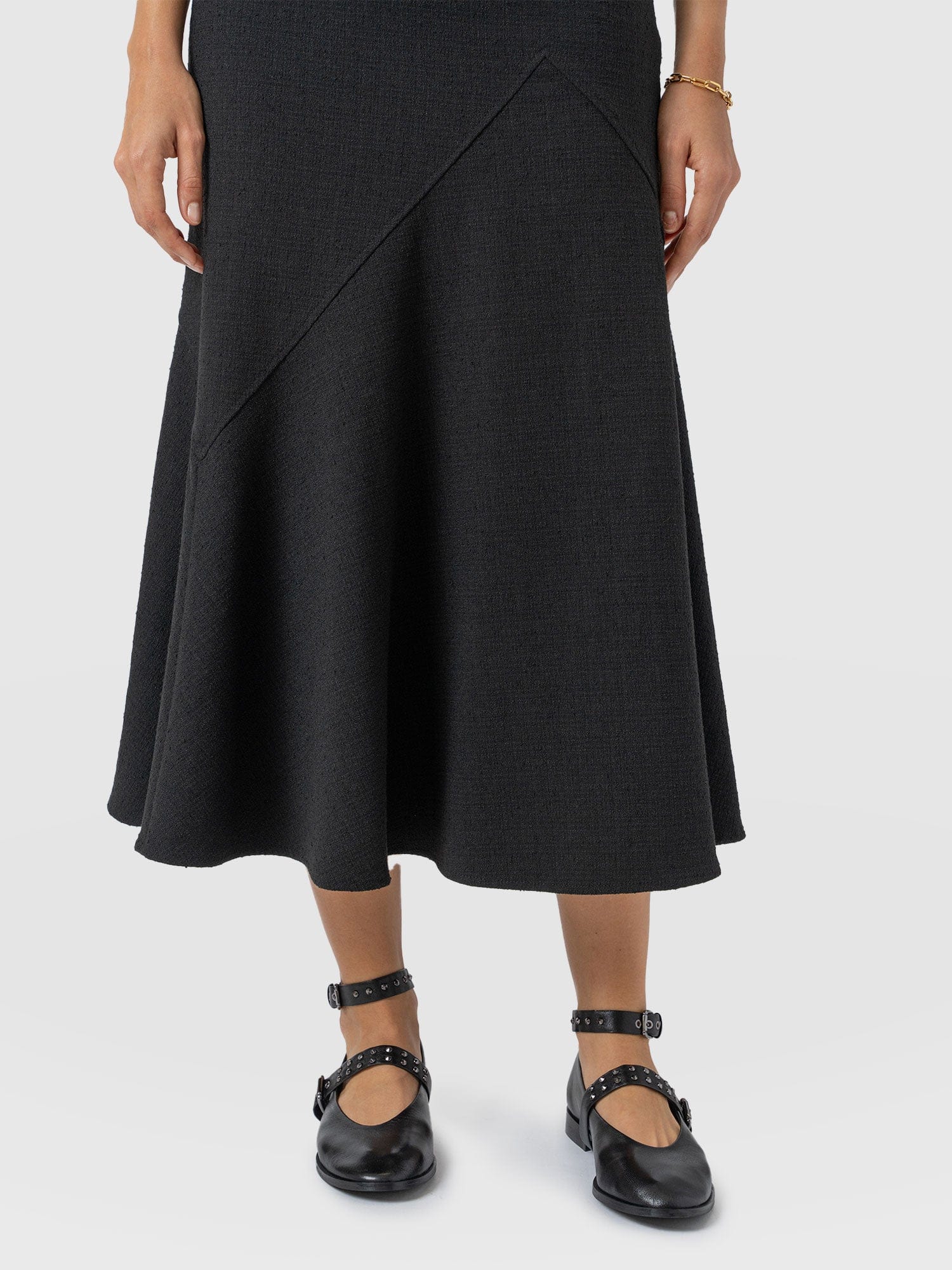 Lumi Panelled Skirt - Black Boucle - Women's Skirts | Saint + Sofia® USA